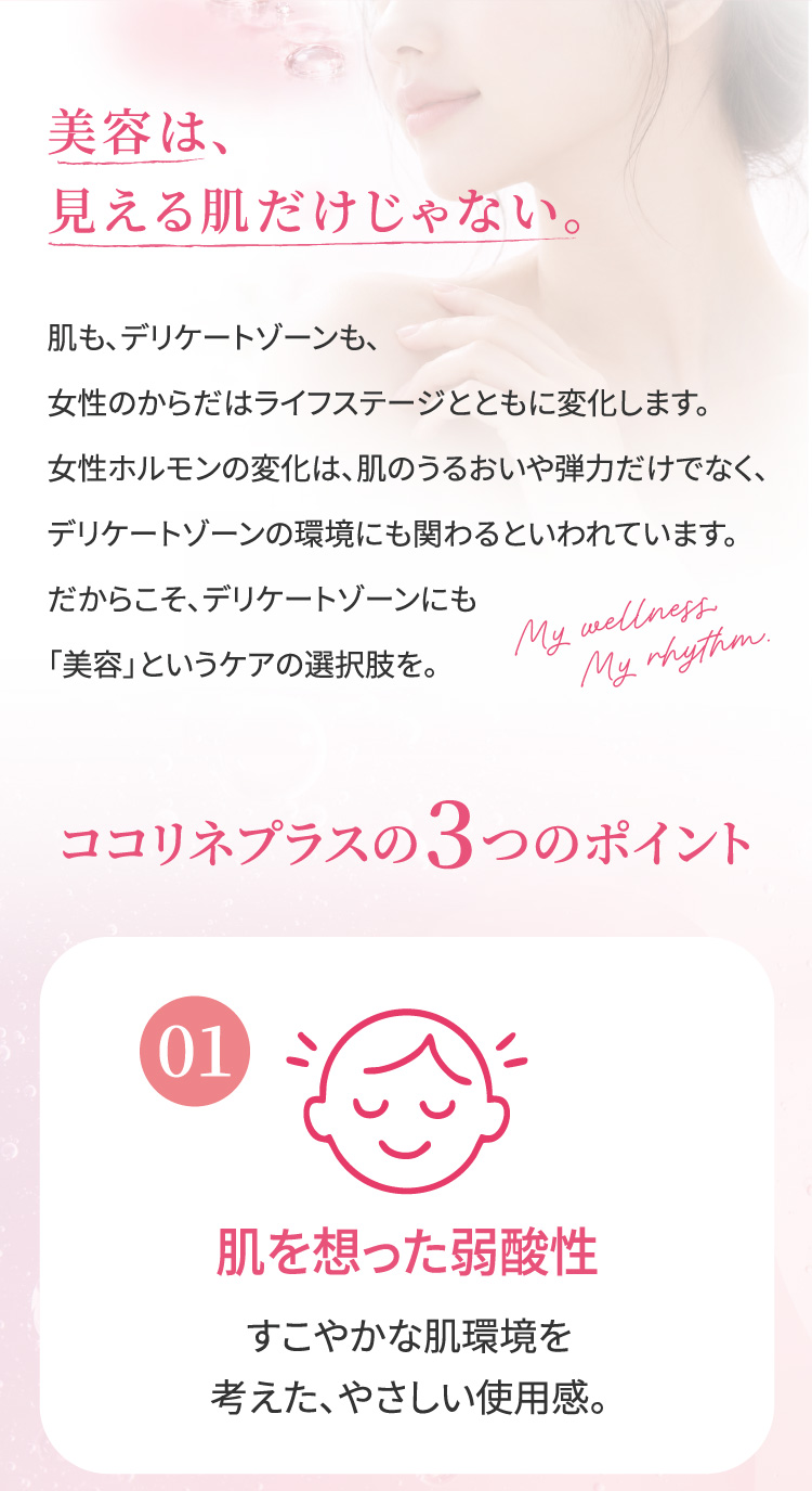 ココリネプラスの3つのポイント：肌を想った弱酸性